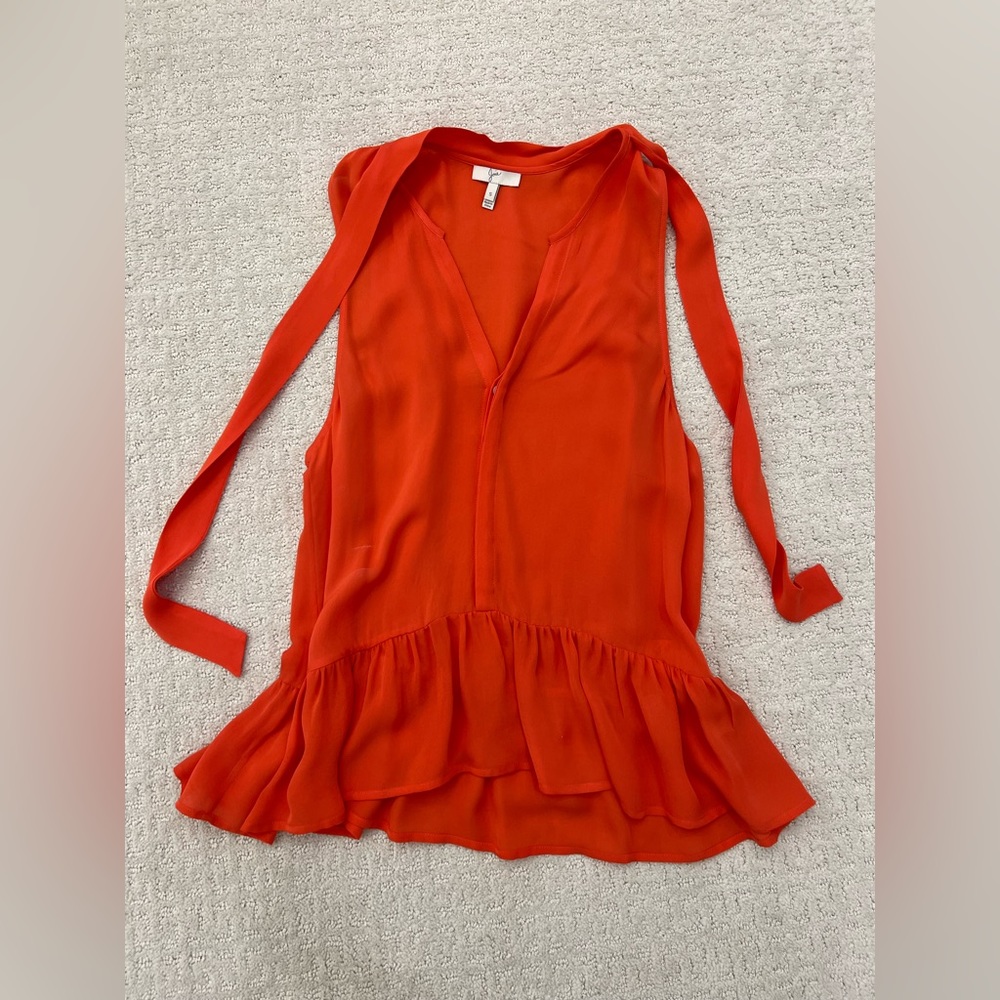 Joie Orange Silk Sleeveless Flowy Peplum Top Blouse Shirt